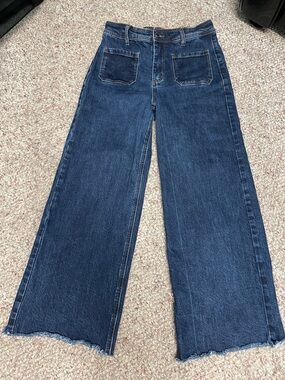 Oat Wide Leg Dark Blue Women’s frayed hem Jeans